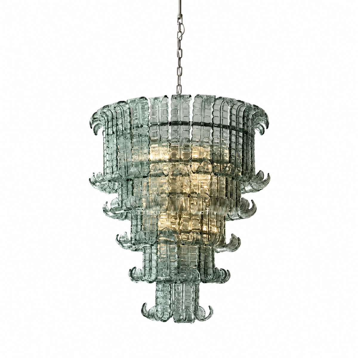 Celestine aqua-gray five-tier glass chandelier, white background