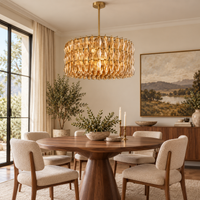 Ciyara Brass Smoke chandelier in a warm contemporary dining room