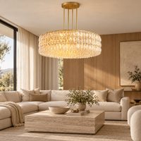 Ciyara 62 inch Brass Clear chandelier in a contemporary living room