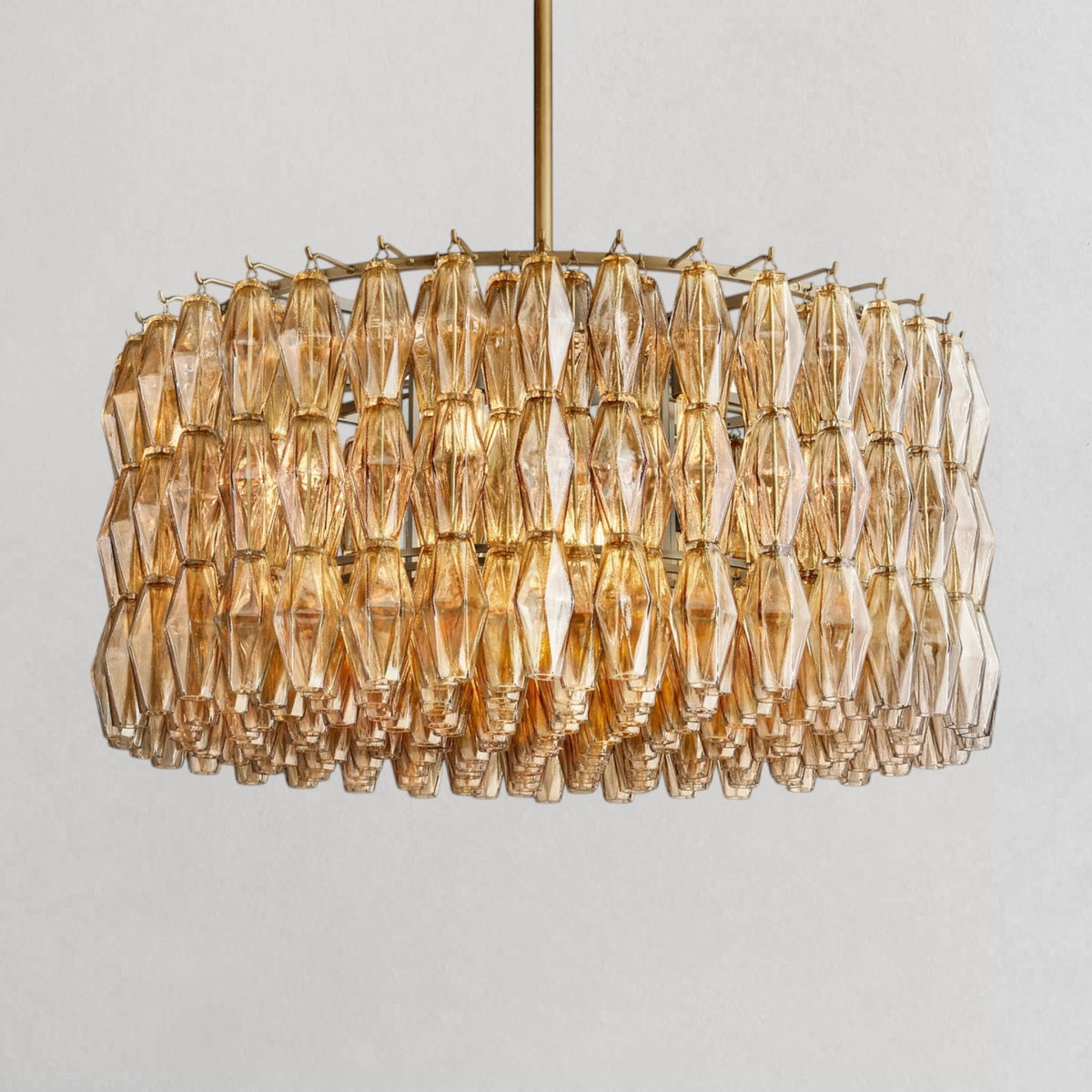 Ciyara faceted glass round chandelier - BRASS / SMOKE / 37"