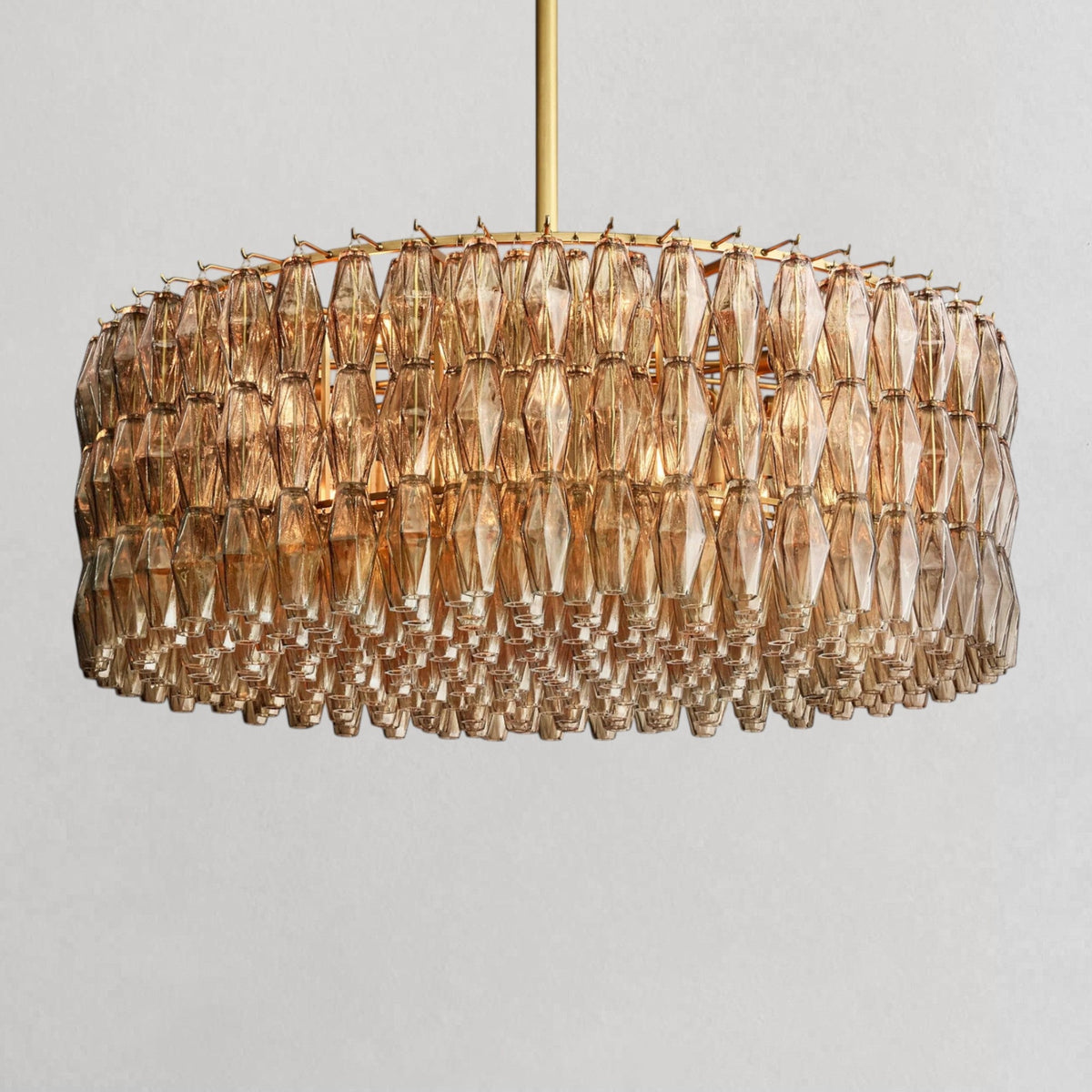 Ciyara faceted glass round chandelier - BRASS / SMOKE / 47"