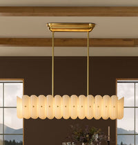 Fluted White Glass Linear Chandelier — lifestyle view 1 with fluted white glass and plated metal accents