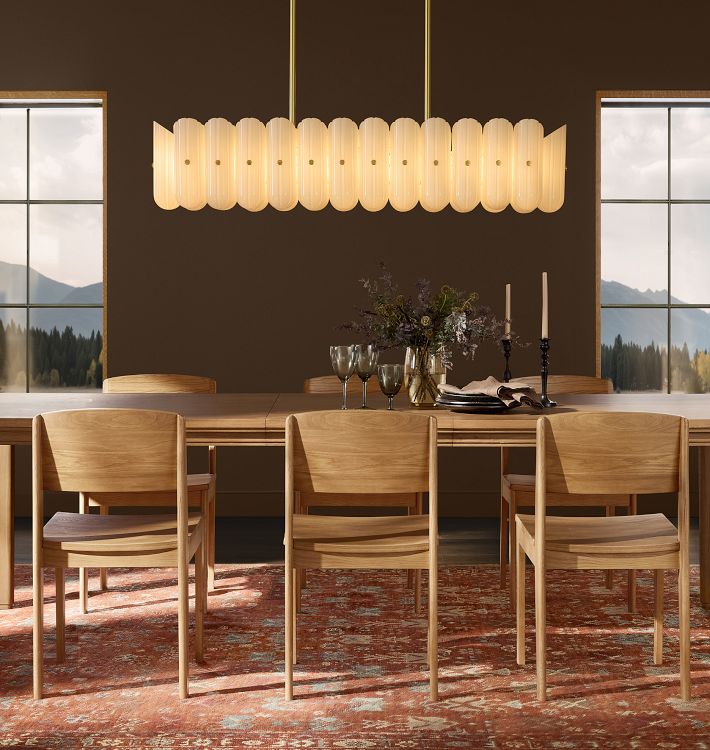 Fluted White Glass Linear Chandelier — lifestyle view 2 with fluted white glass and plated metal accents
