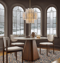 Fluted White Glass Round Chandelier — small size, lifestyle view 3 with fluted white glass and plated metal accents