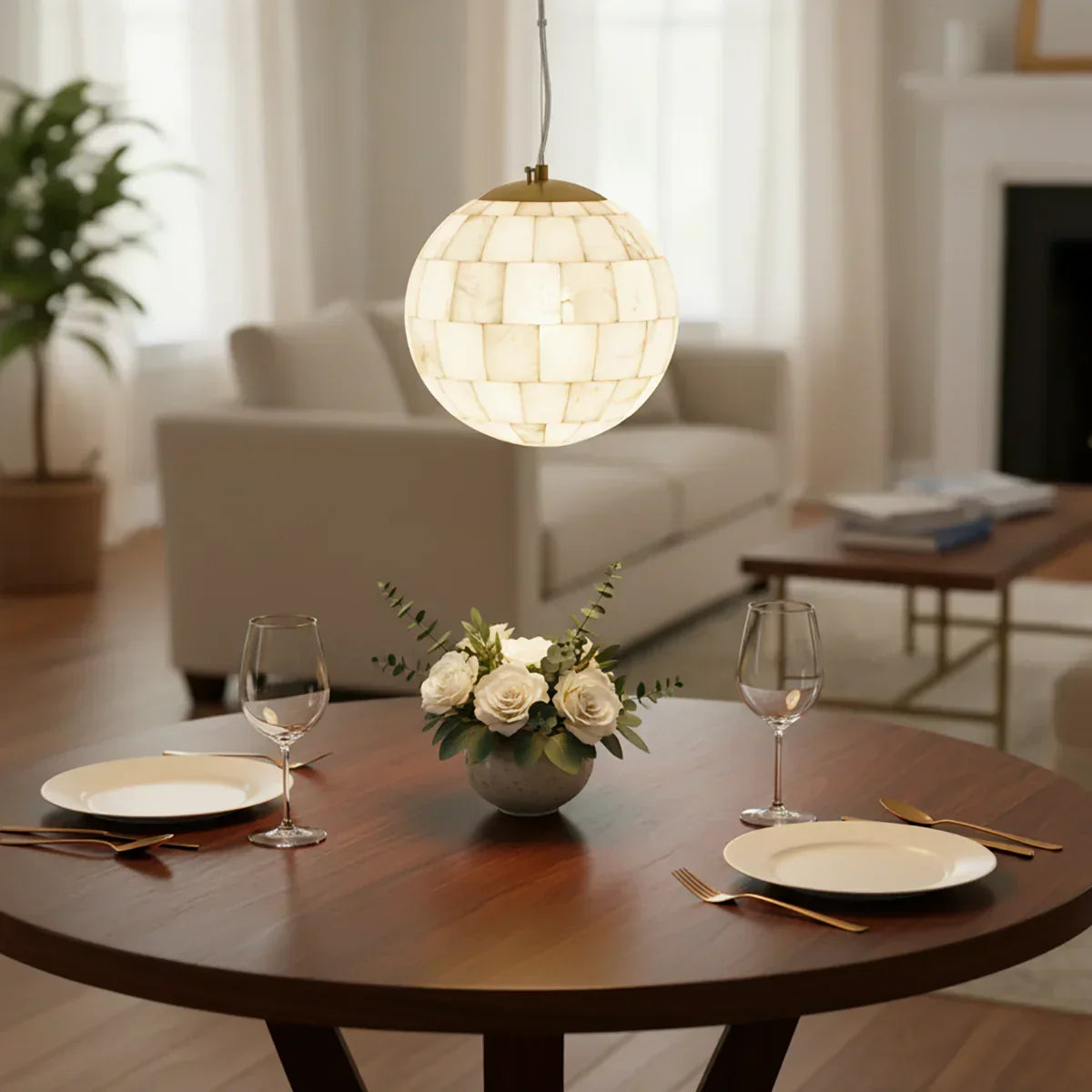 Alabaster Ball Pendant Light
