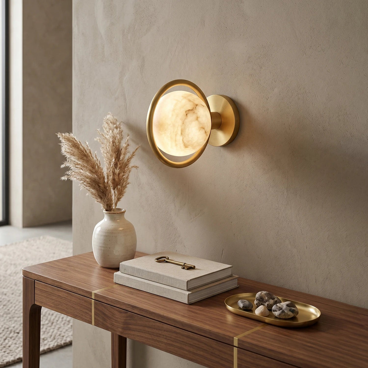 Alabaster Celestial Ring Globe Wall Lamp