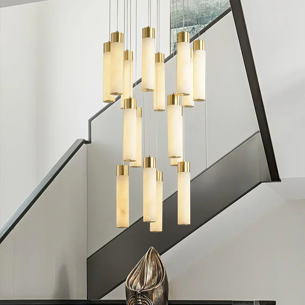 Alabaster Celestial Brass Cascade Chandelier