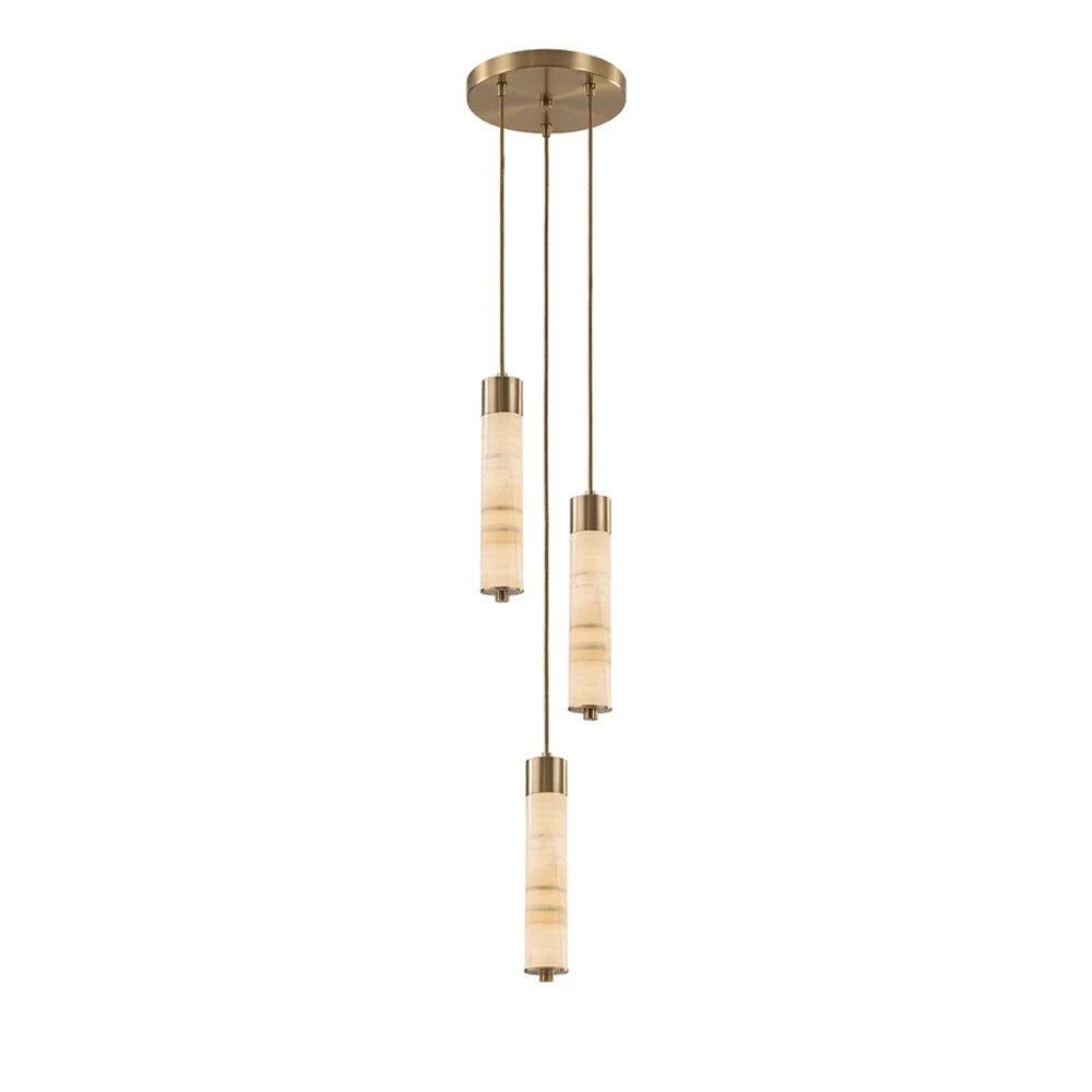 Alabaster Column Spiral Brass Chandelier