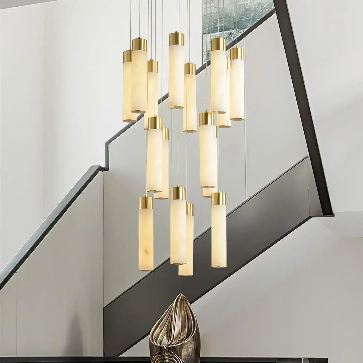 Alabaster Celestial Brass Cascade Chandelier