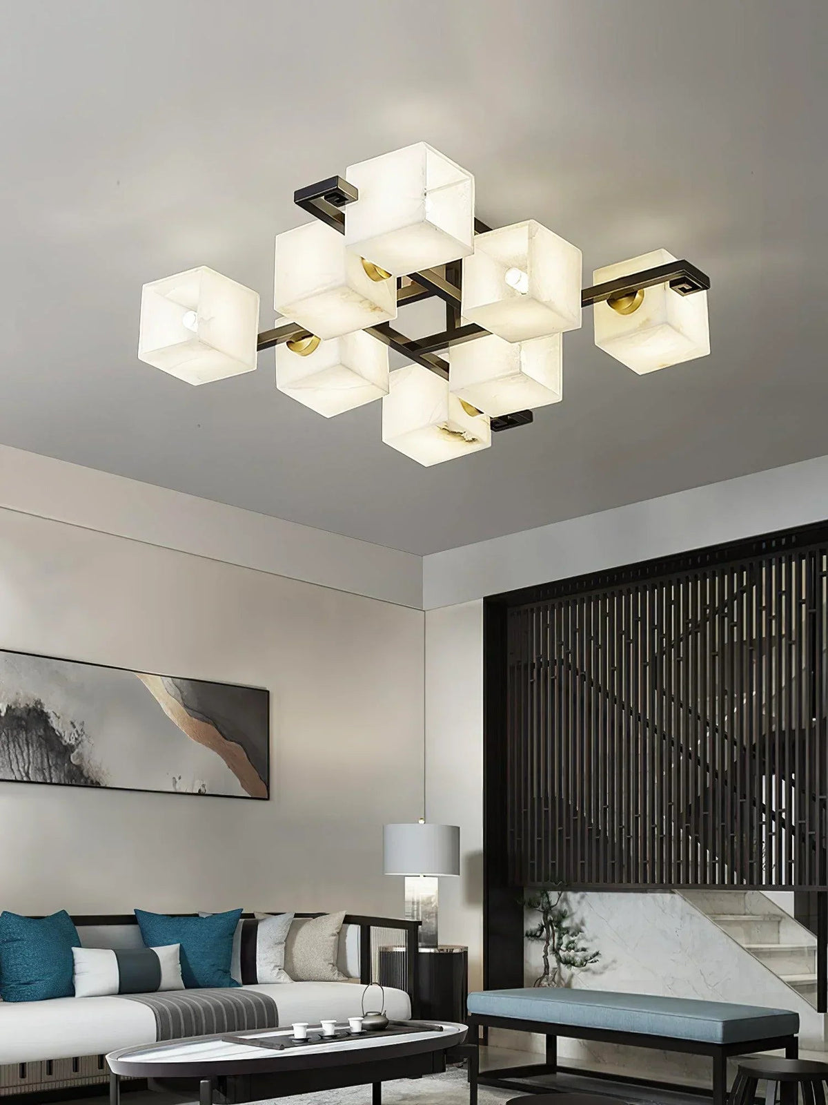 Alabaster Cubist Ceiling Lamp