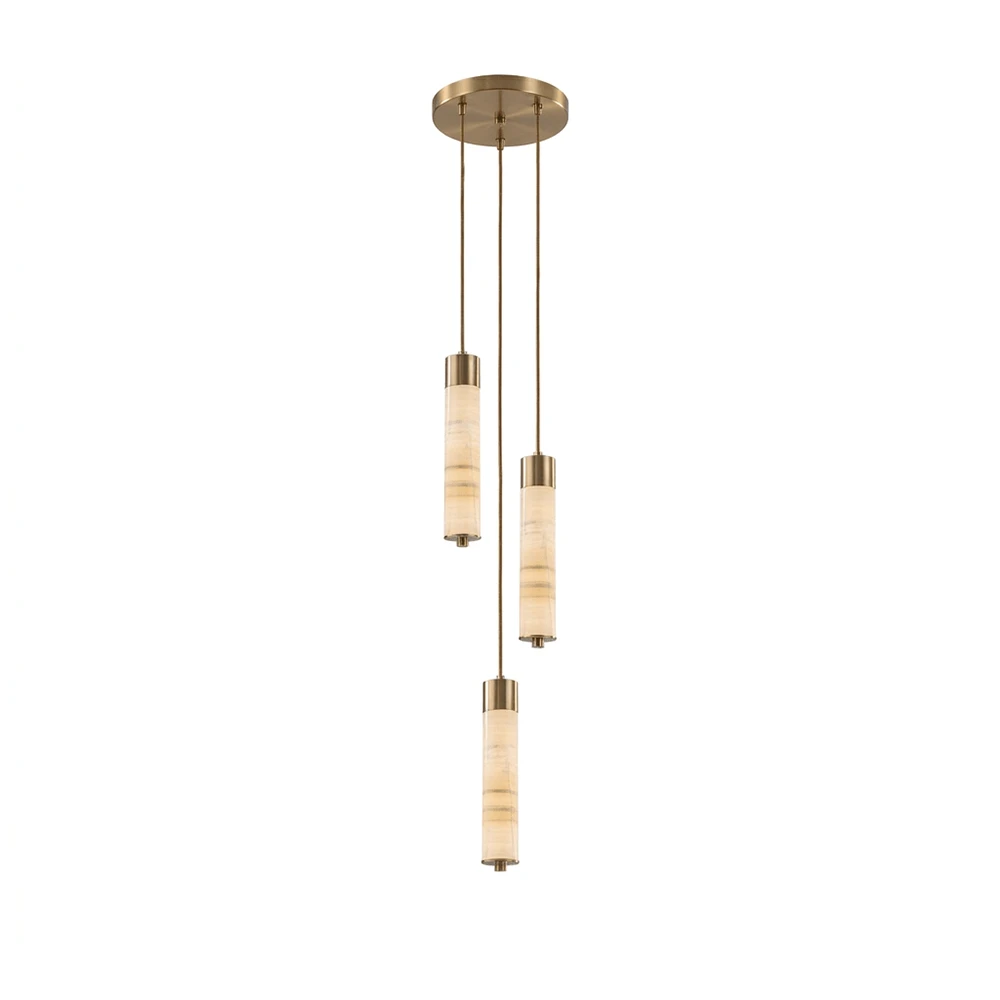 Alabaster Column Spiral Brass Chandelier