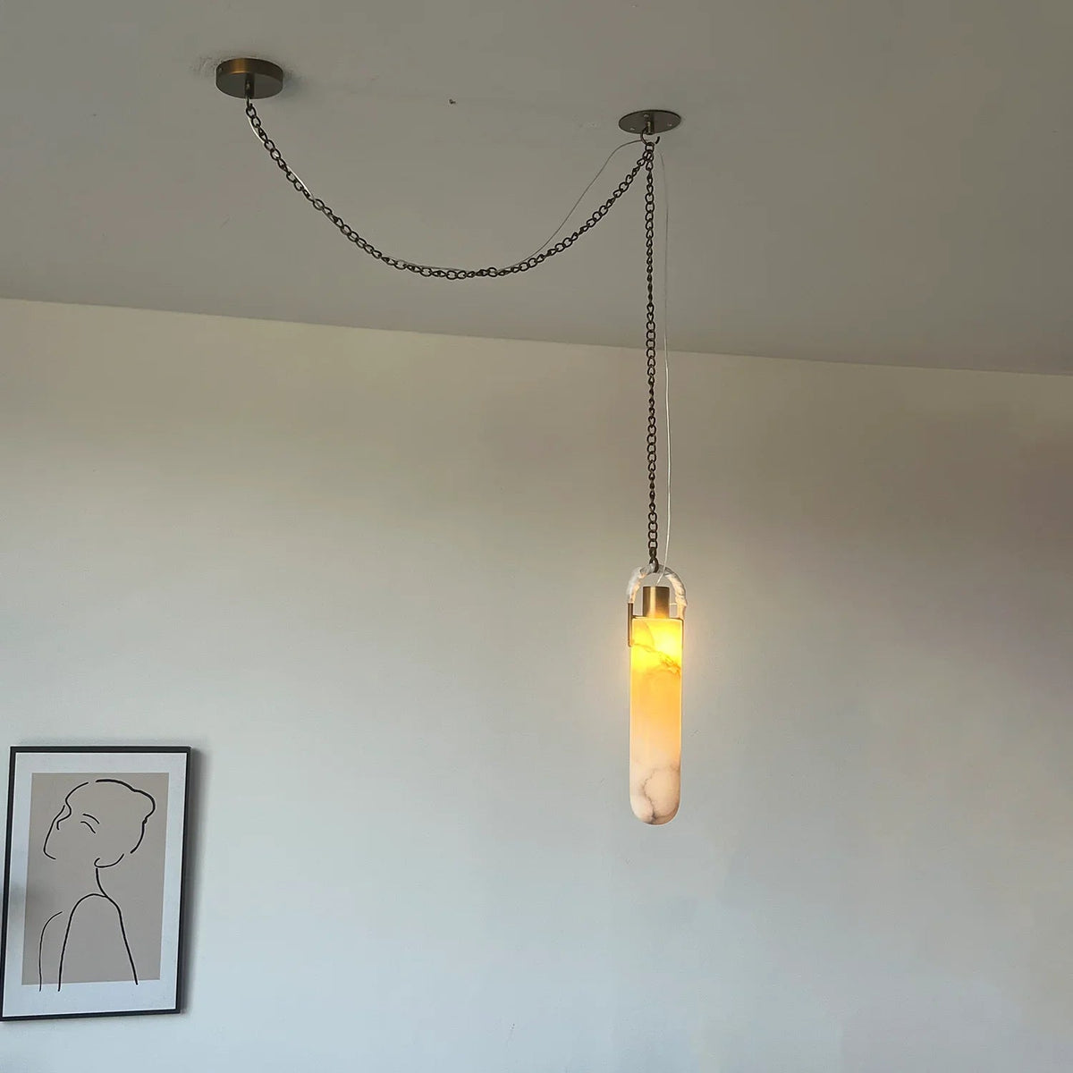 Alabaster Cylindrical Draped Chain Chandelier
