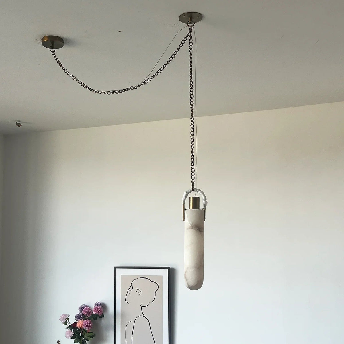 Alabaster Cylindrical Draped Chain Chandelier