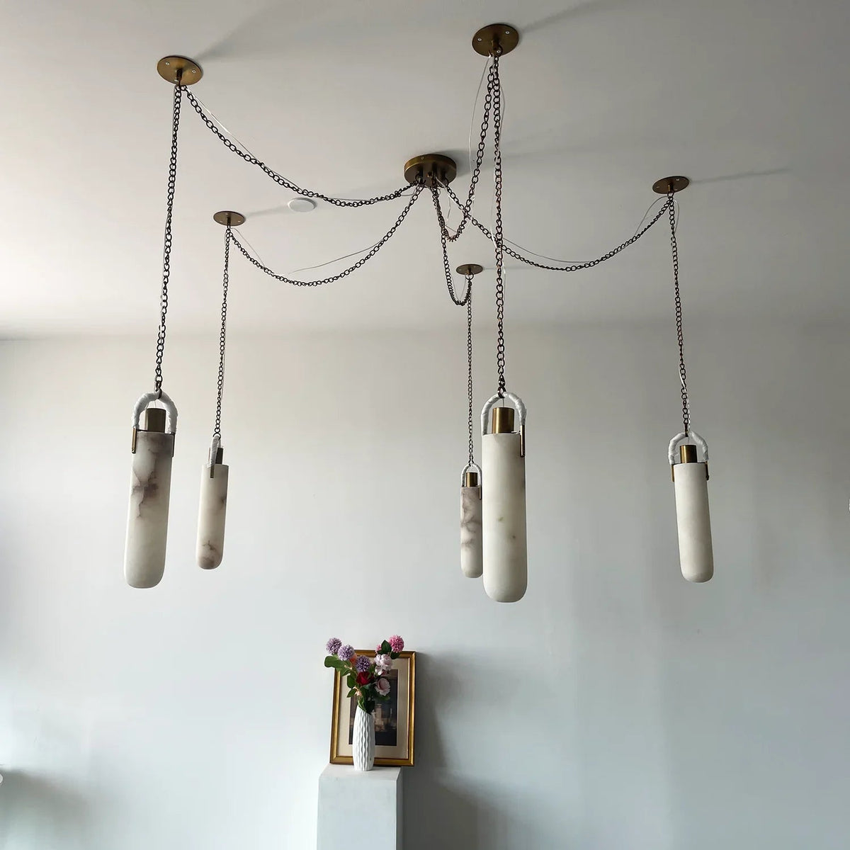 Alabaster Cylindrical Draped Chain Chandelier