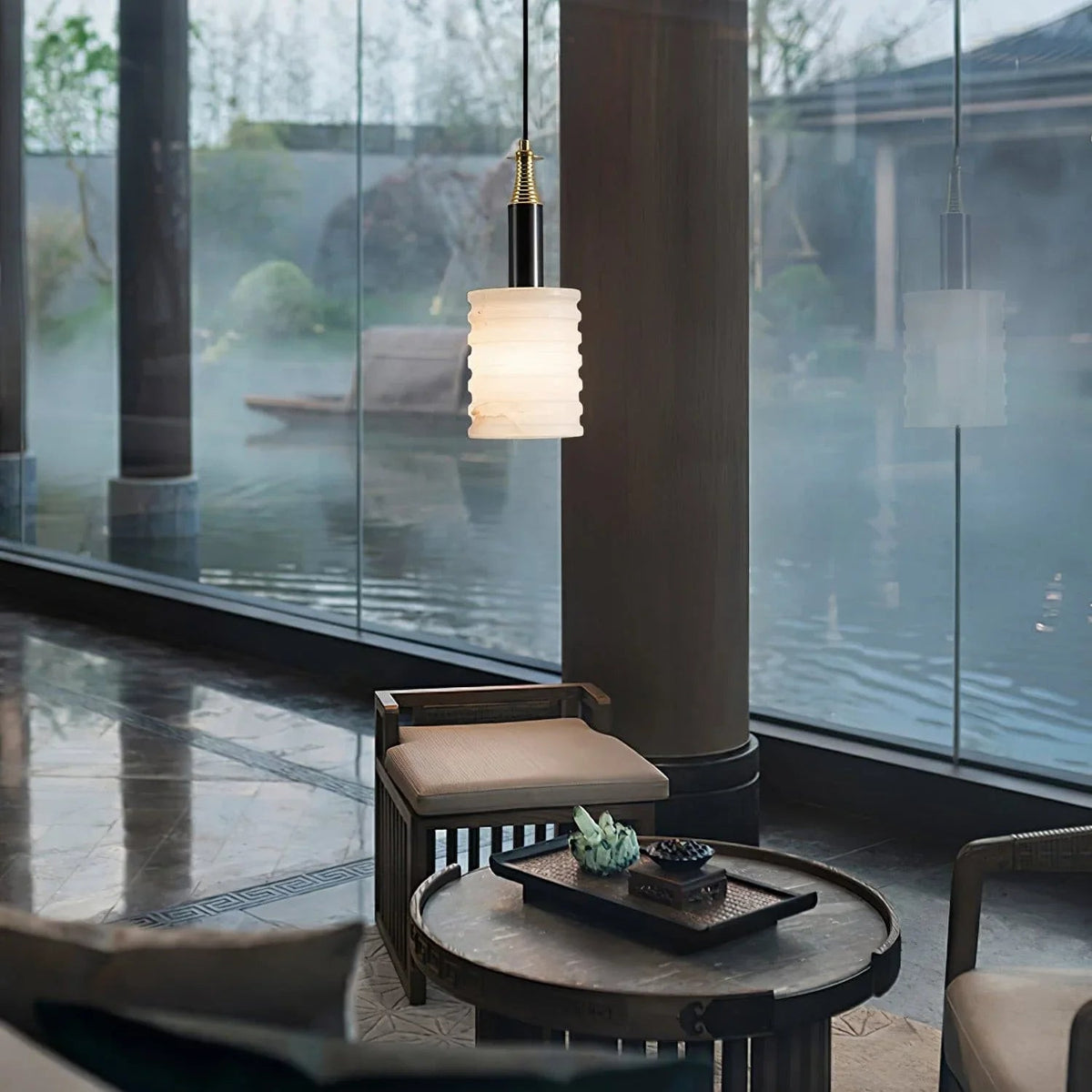Alabaster Cylindrical Thread Pendant Light