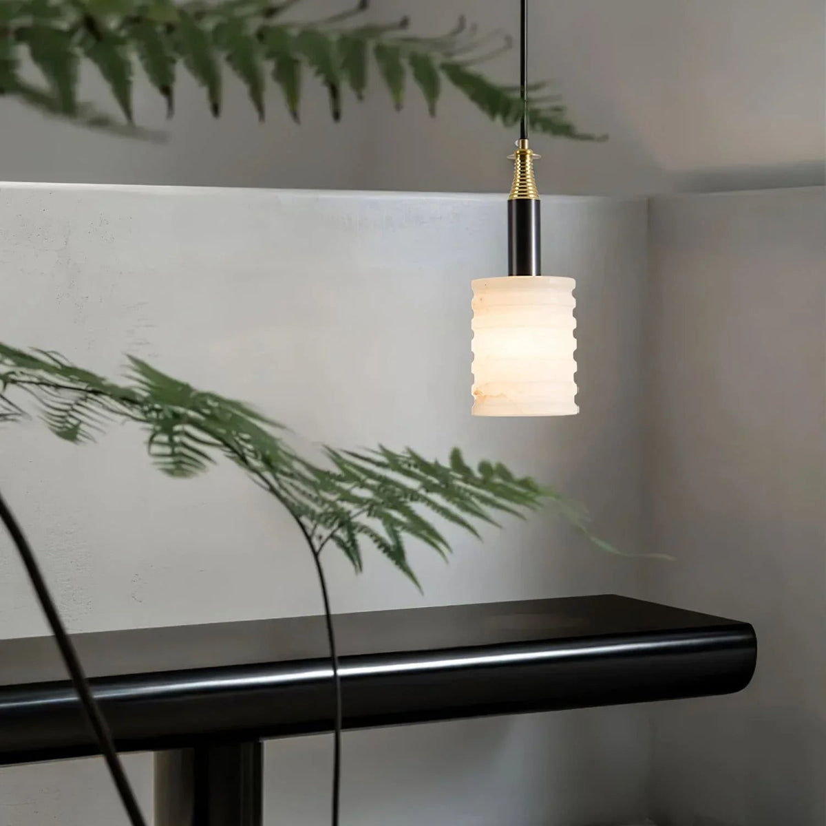 Alabaster Cylindrical Thread Pendant Light