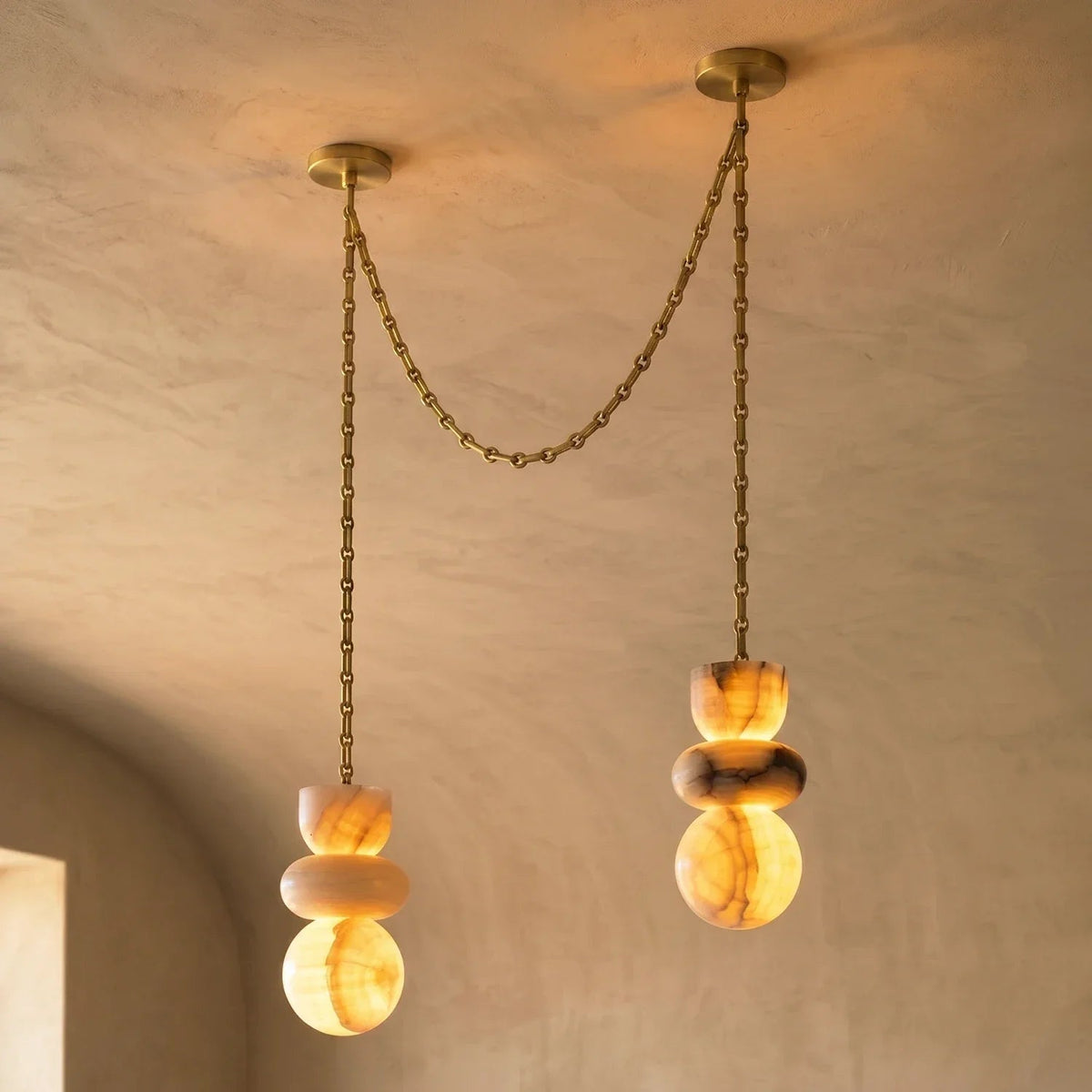 Alabaster Cylindrical Chain Chandelier