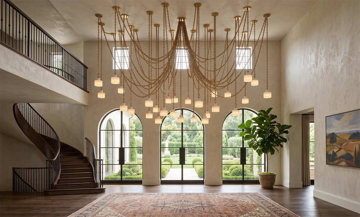 Alabaster Cylindrical Cluster Chain Chandelier