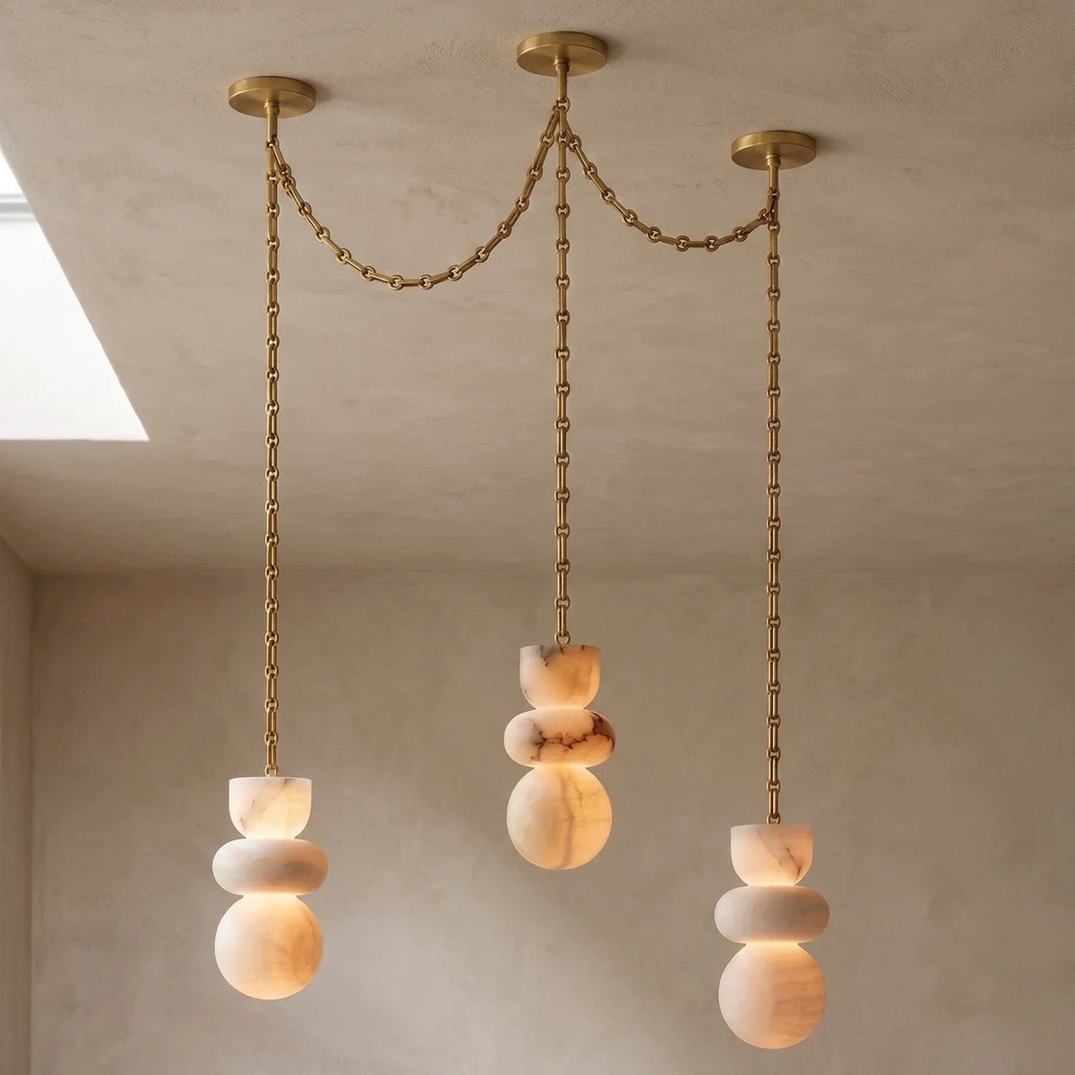 Alabaster Cylindrical Chain Chandelier