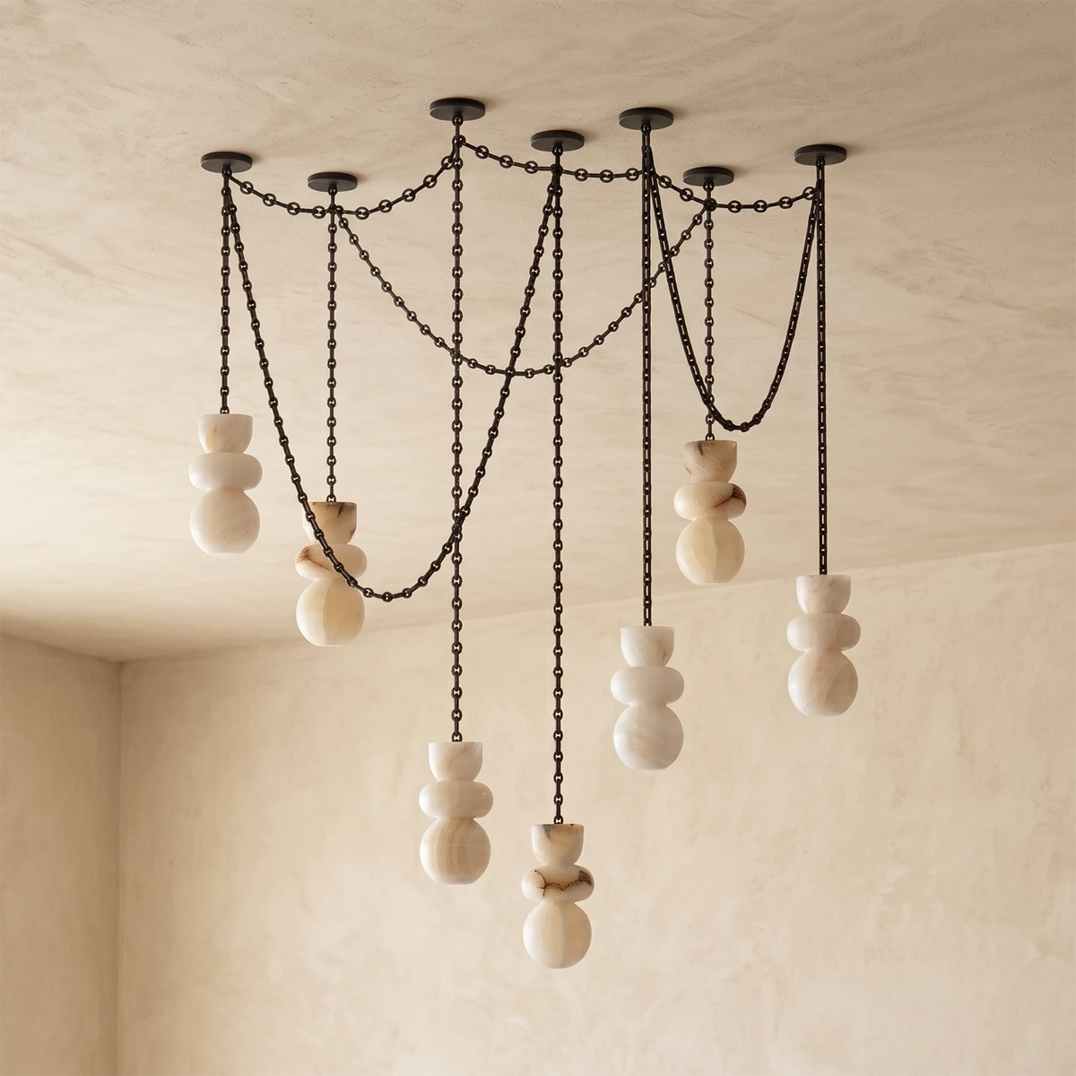 Alabaster Cylindrical Chain Chandelier