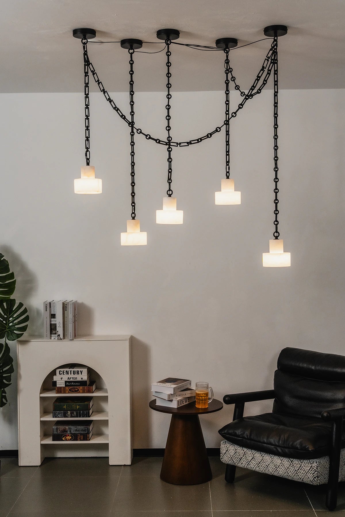 Alabaster Cylindrical Cluster Chain Chandelier