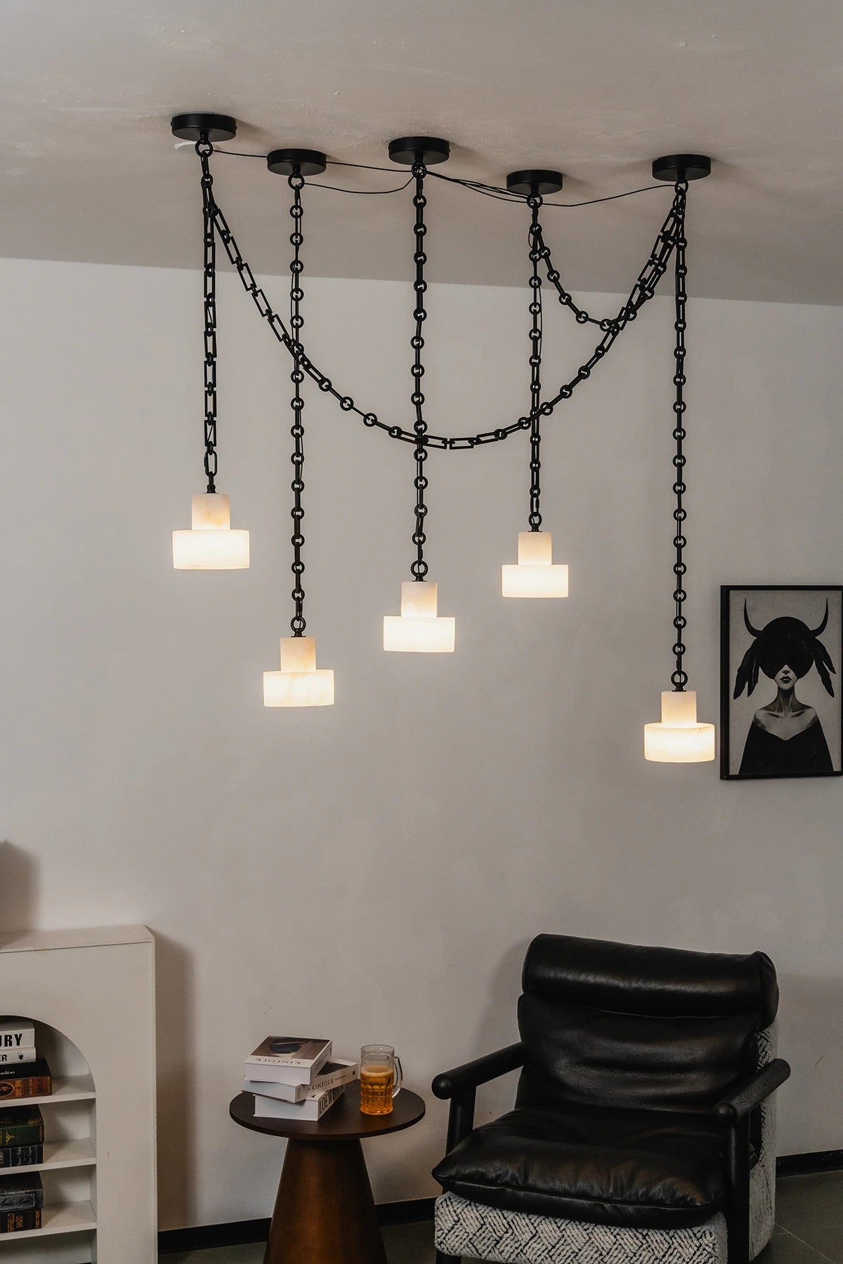 Alabaster Cylindrical Cluster Chain Chandelier