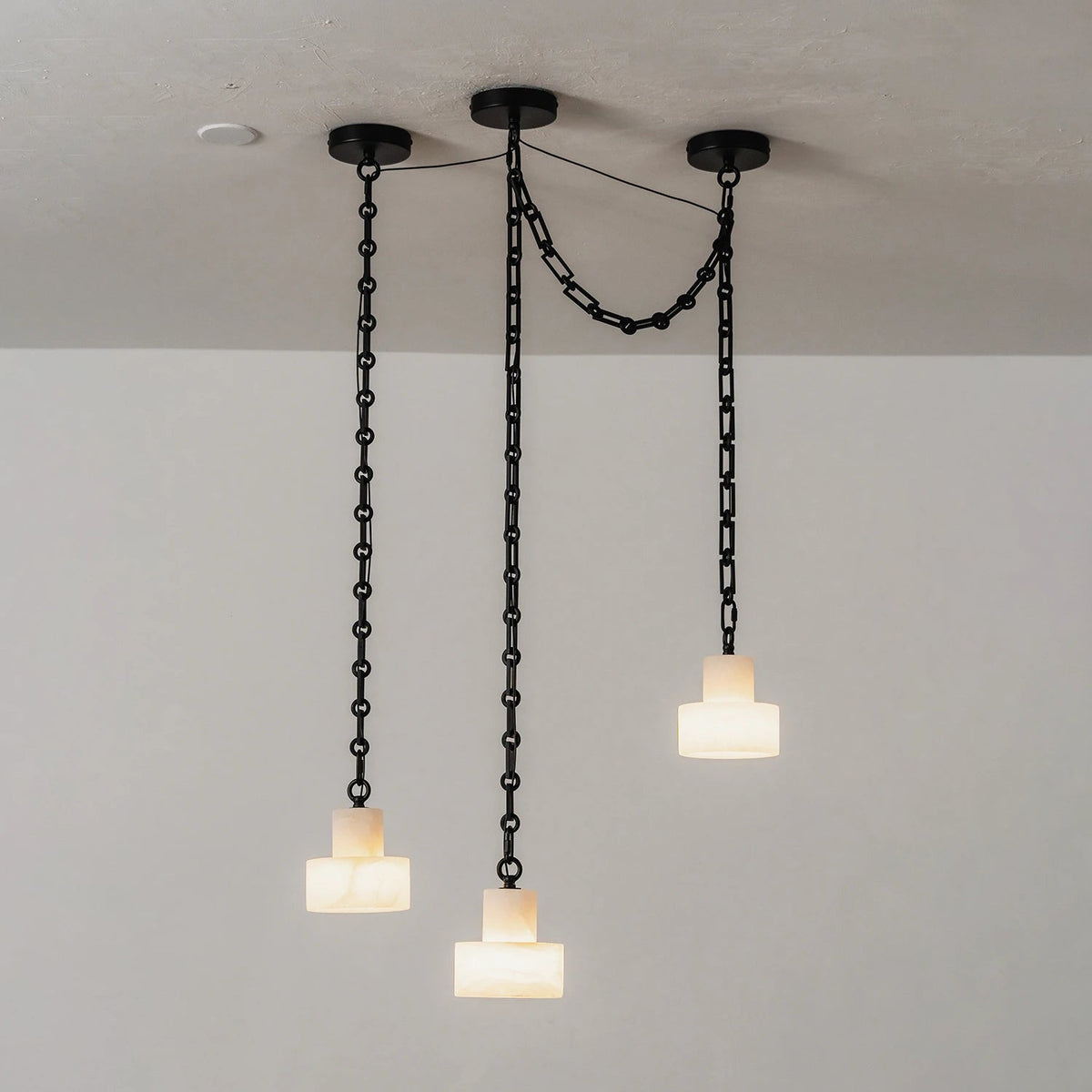 Alabaster Cylindrical Cluster Chain Chandelier