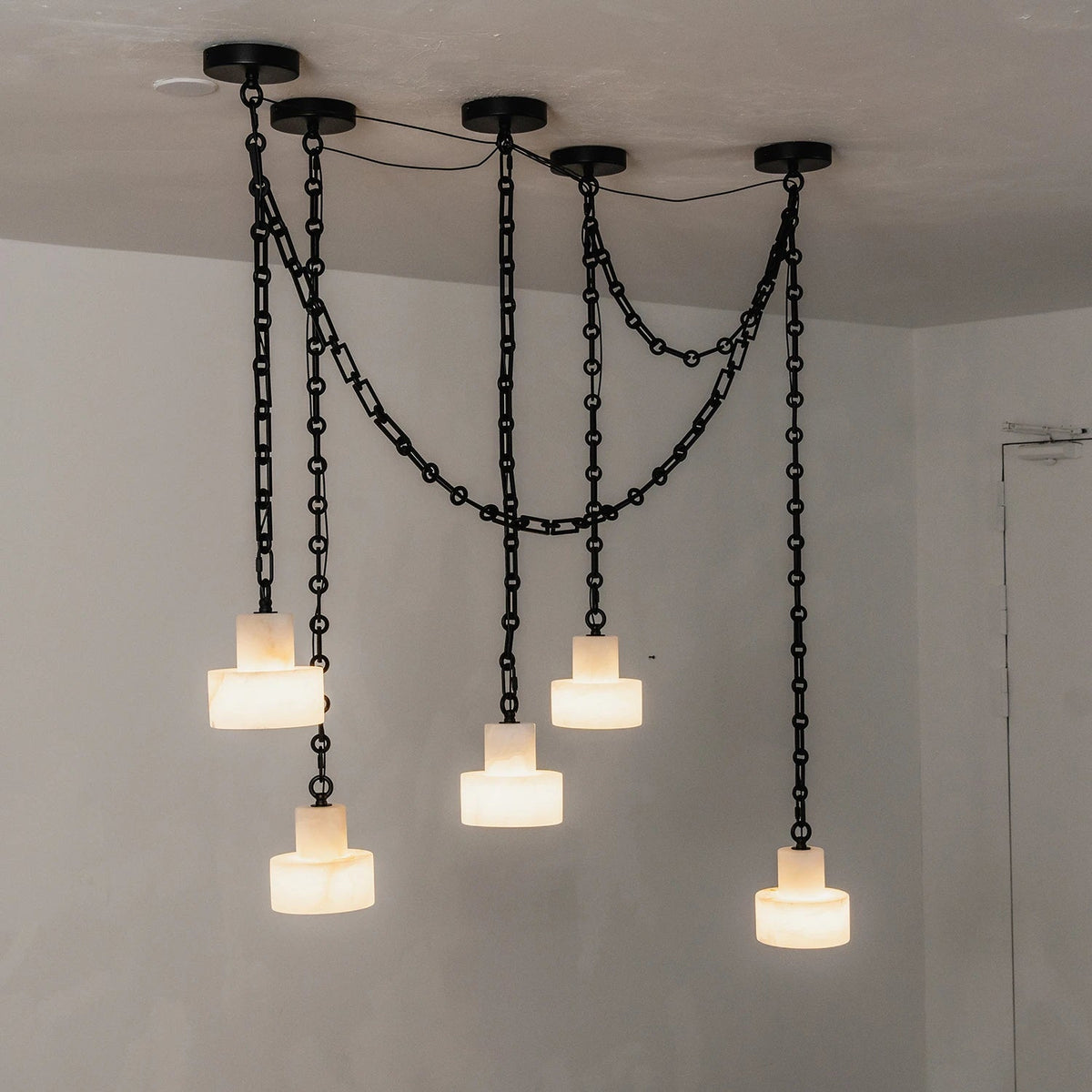Alabaster Cylindrical Cluster Chain Chandelier
