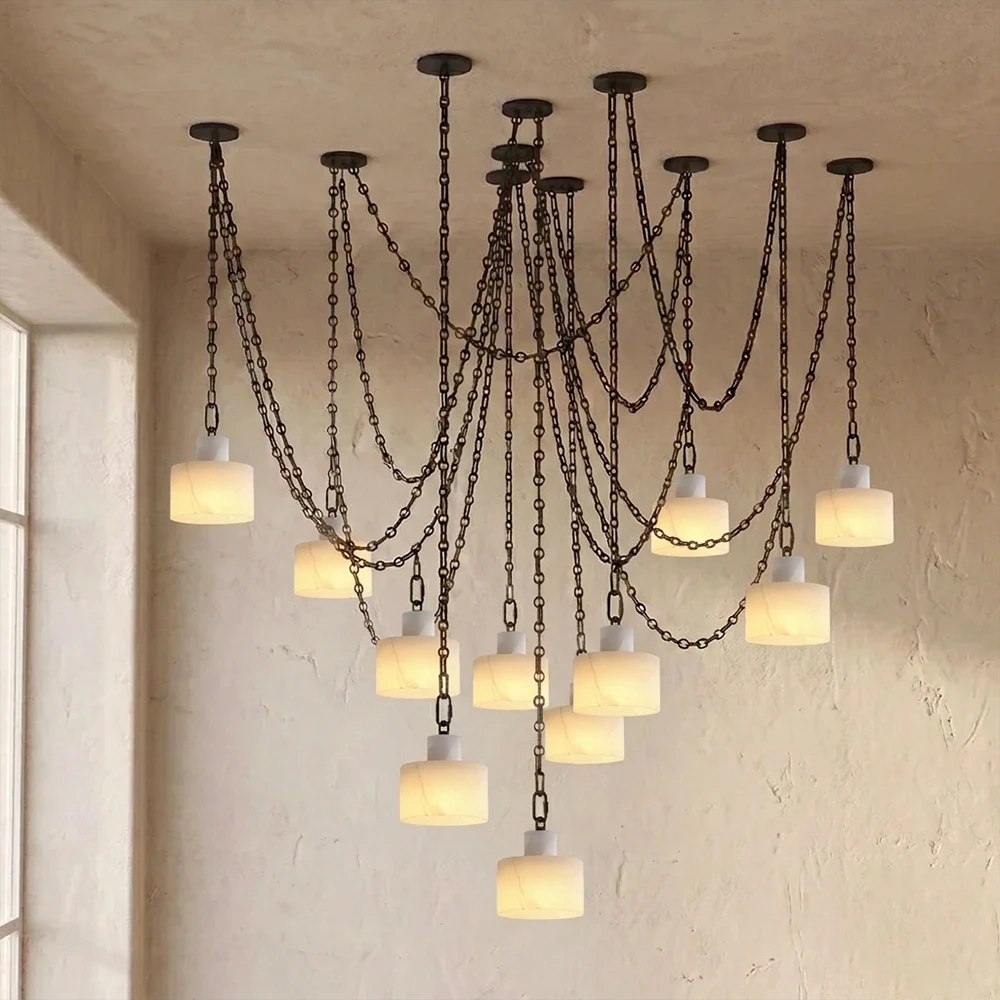 Alabaster Cylindrical Cluster Chain Chandelier