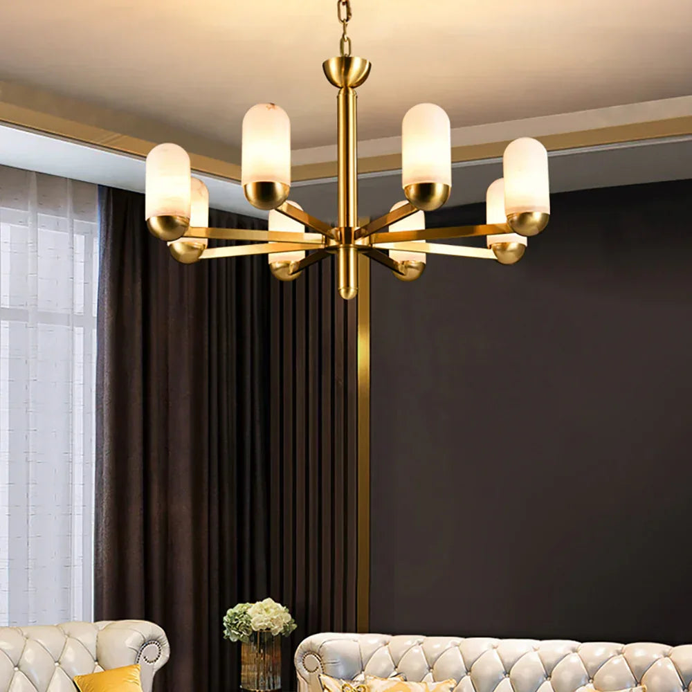 Alabaster Luxury Moonshade Brass Chandelier