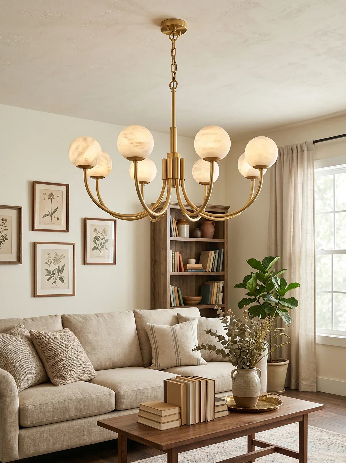Alabaster Modern Brass Chandelier