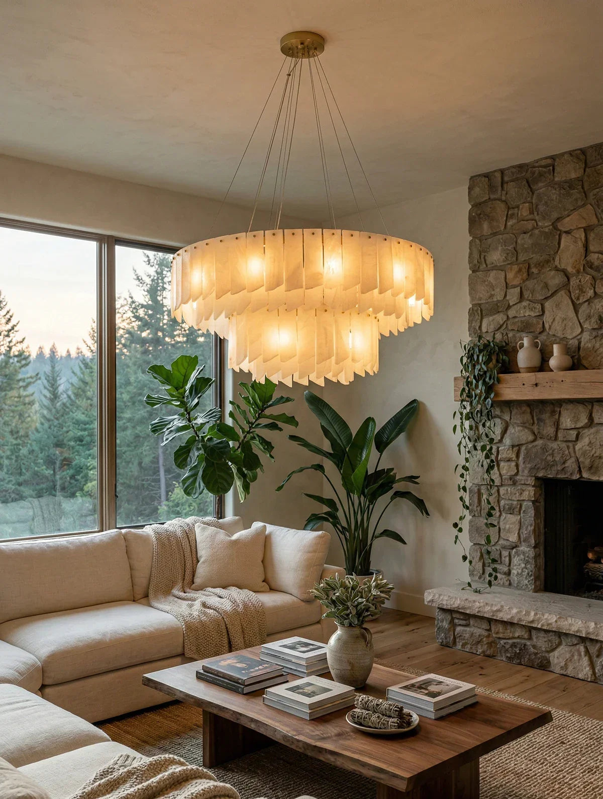 Alabaster Modern Cascade Tiered Chandelier