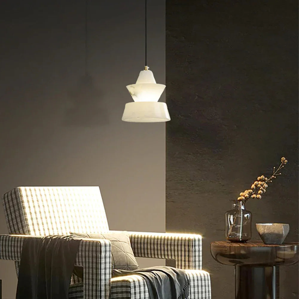 Alabaster Modern Hat Shape Pendant Light