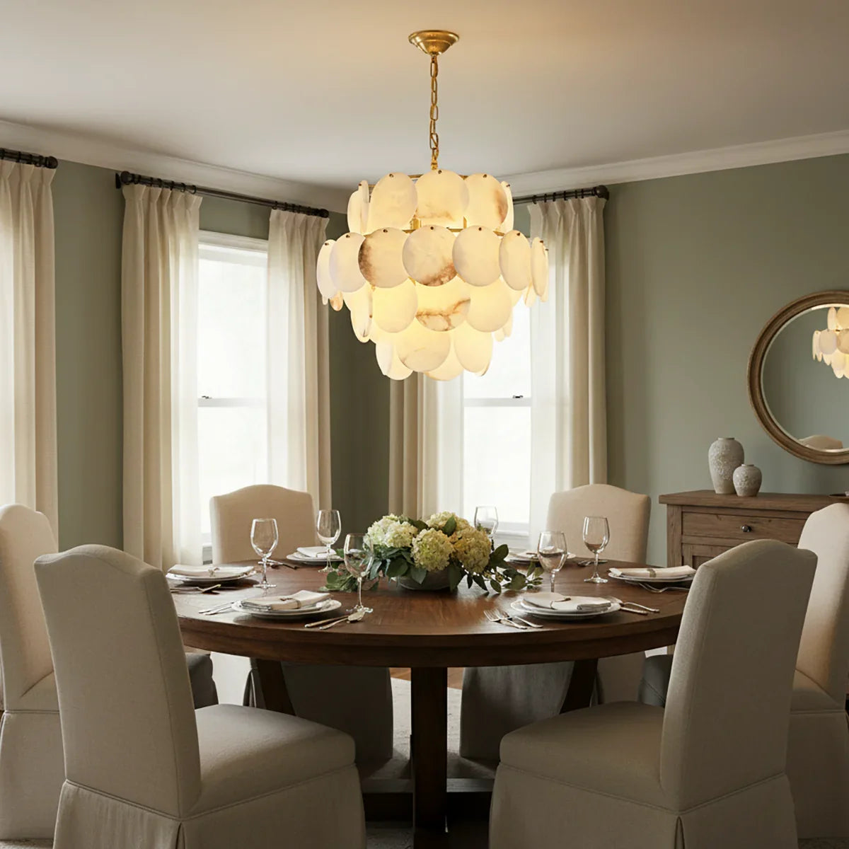 Alabaster Multi-Layer Brass Chandelier