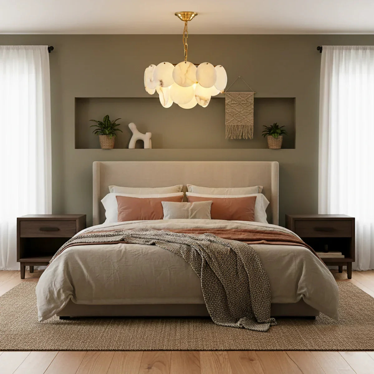 Alabaster Multi-Layer Brass Chandelier