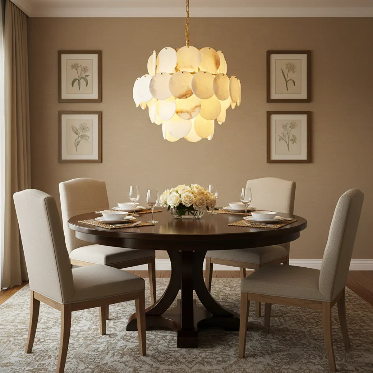 Alabaster Multi-Layer Brass Chandelier