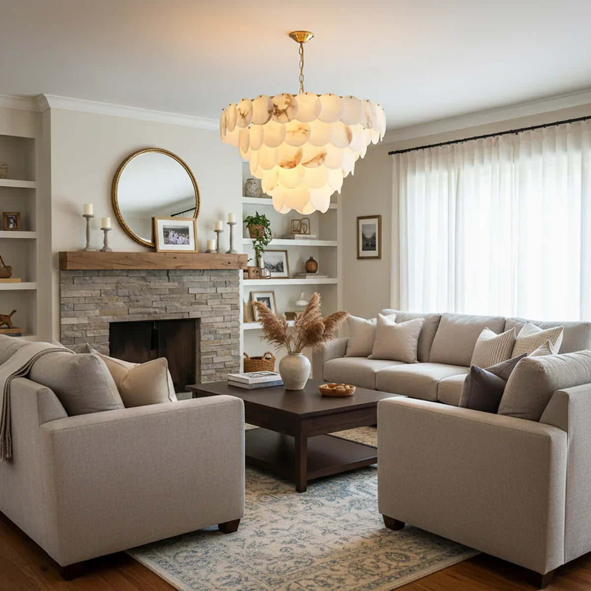 Alabaster Multi-Layer Brass Chandelier