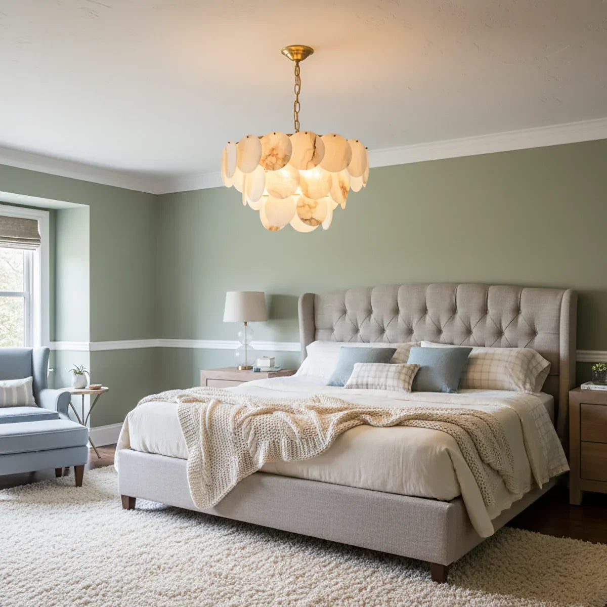 Alabaster Multi-Layer Brass Chandelier