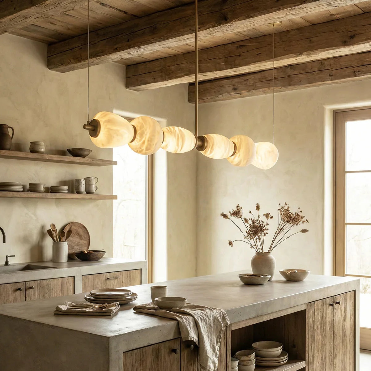 Alabaster Pebble Linear Chandelier