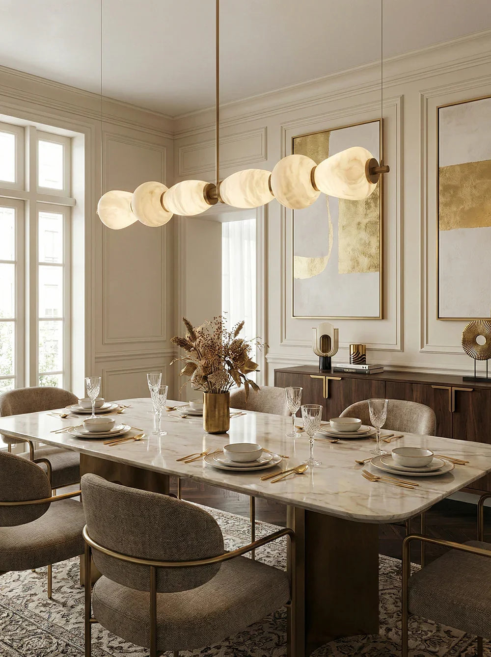 Alabaster Pebble Linear Chandelier