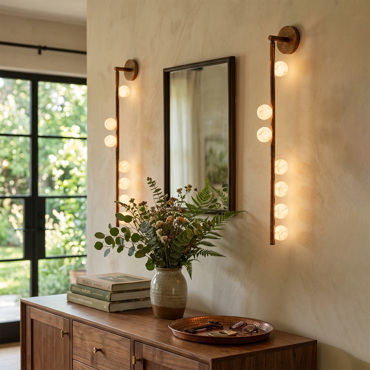 Alabaster Orb Asteria Brass Wall Sconce