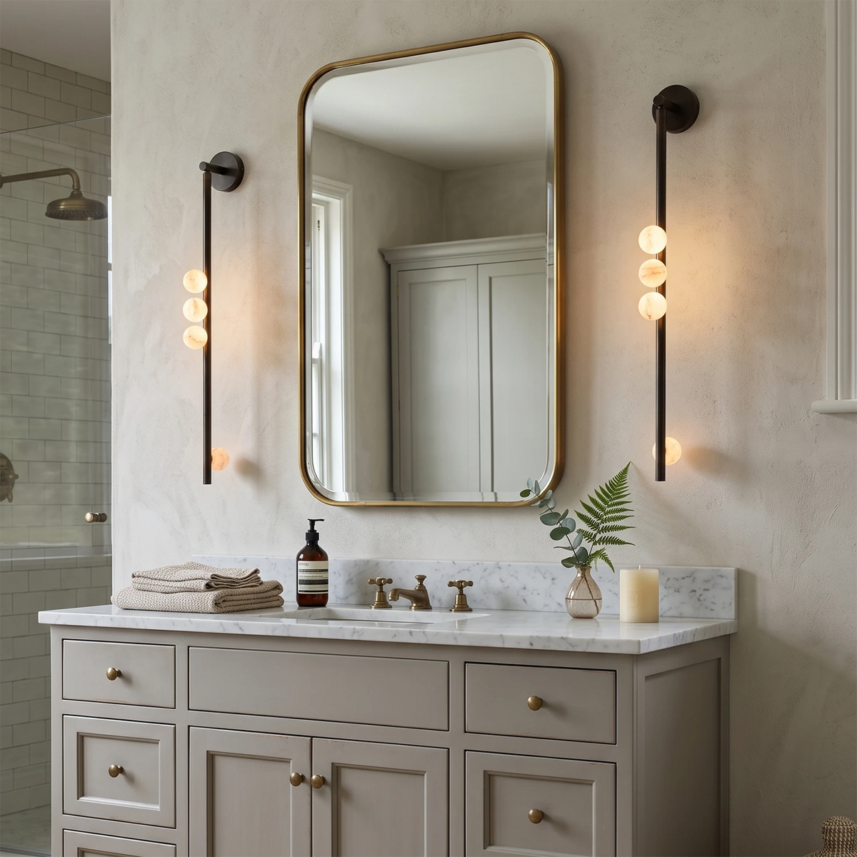 Alabaster Orb Asteria Brass Wall Sconce
