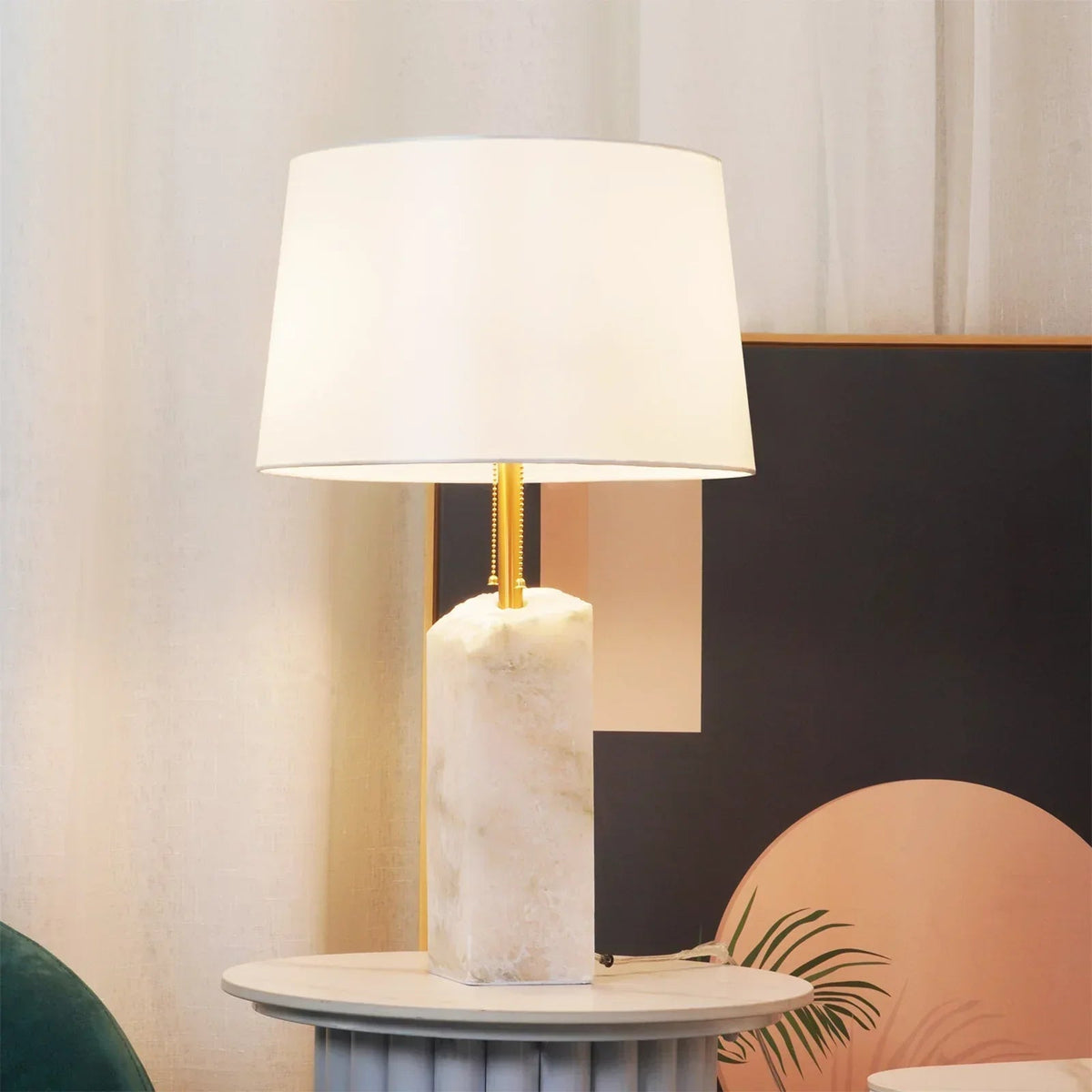 Alabaster Raw Fbric Table Lamp