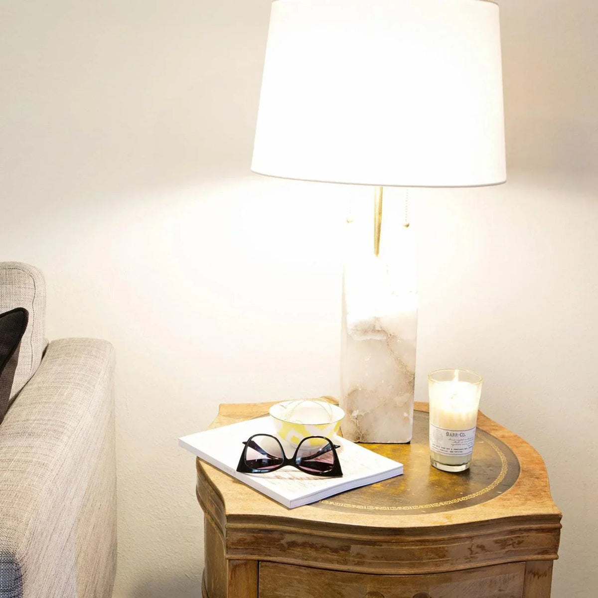 Alabaster Raw Fbric Table Lamp