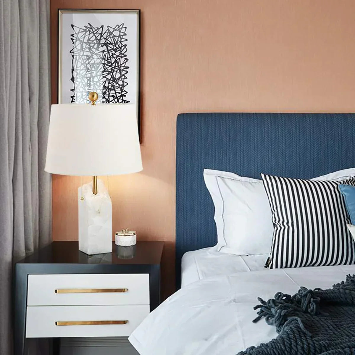 Alabaster Raw Fbric Table Lamp