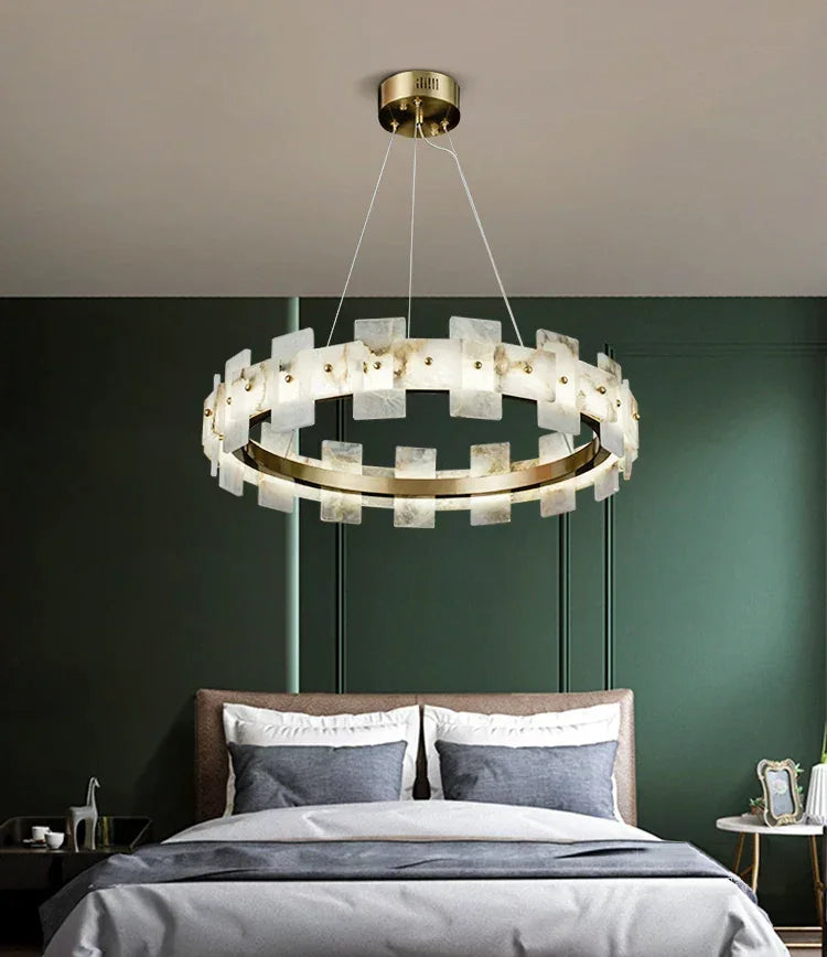 Alabaster Rectangle Annular Chandelier