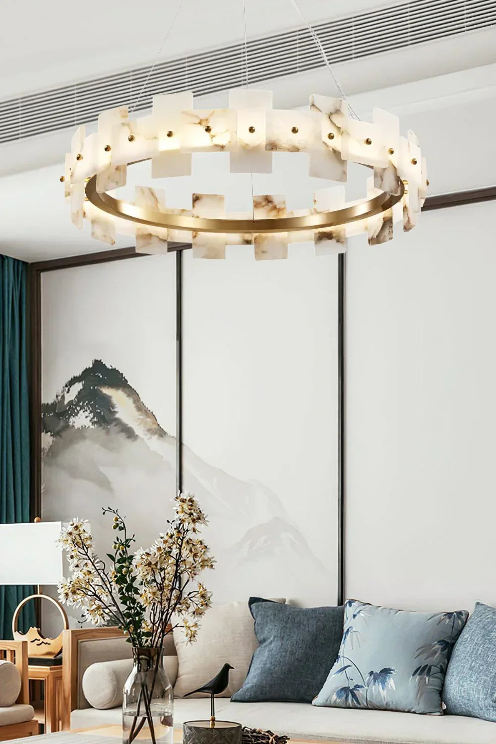 Alabaster Rectangle Annular Chandelier