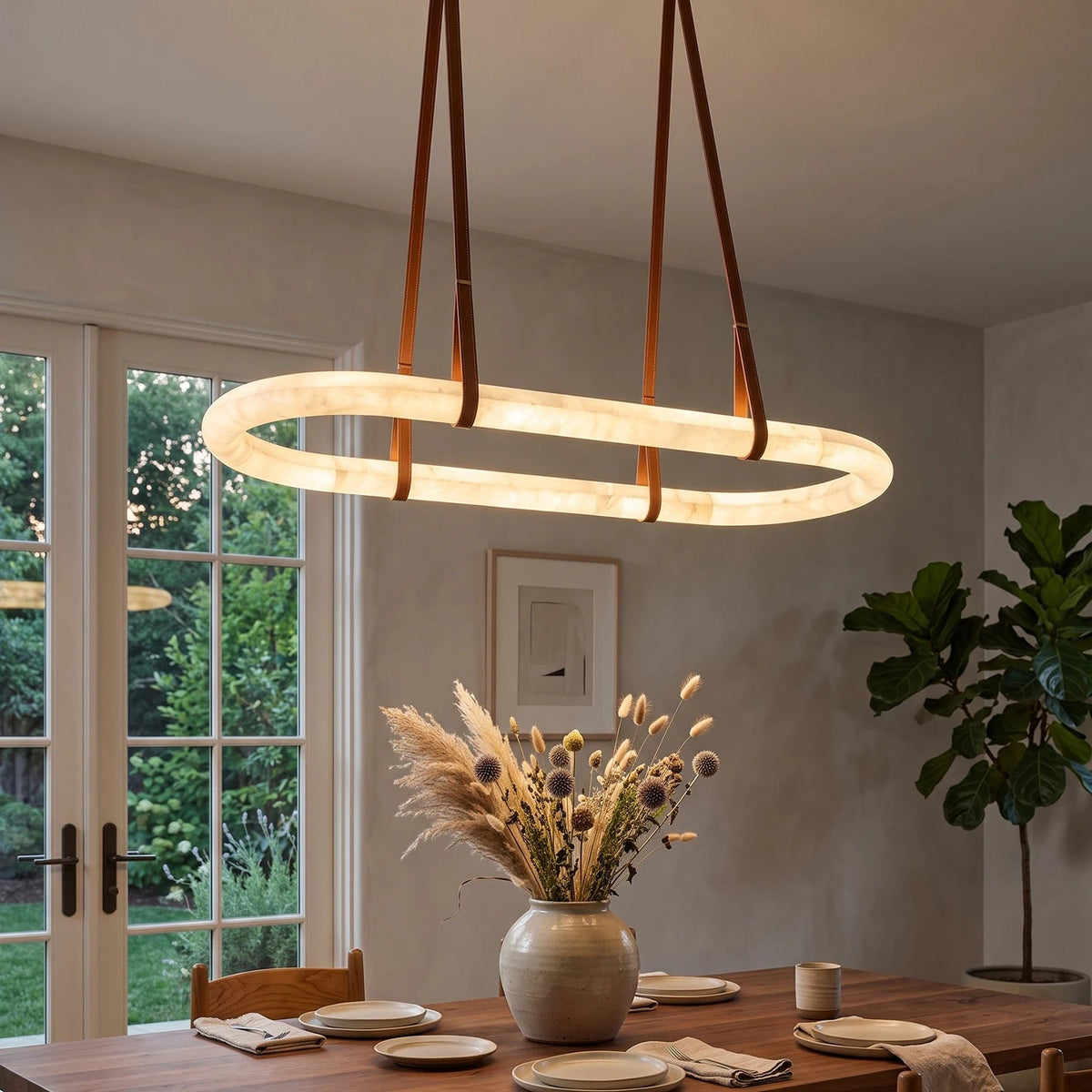 Alabaster Round Leather Chandelier