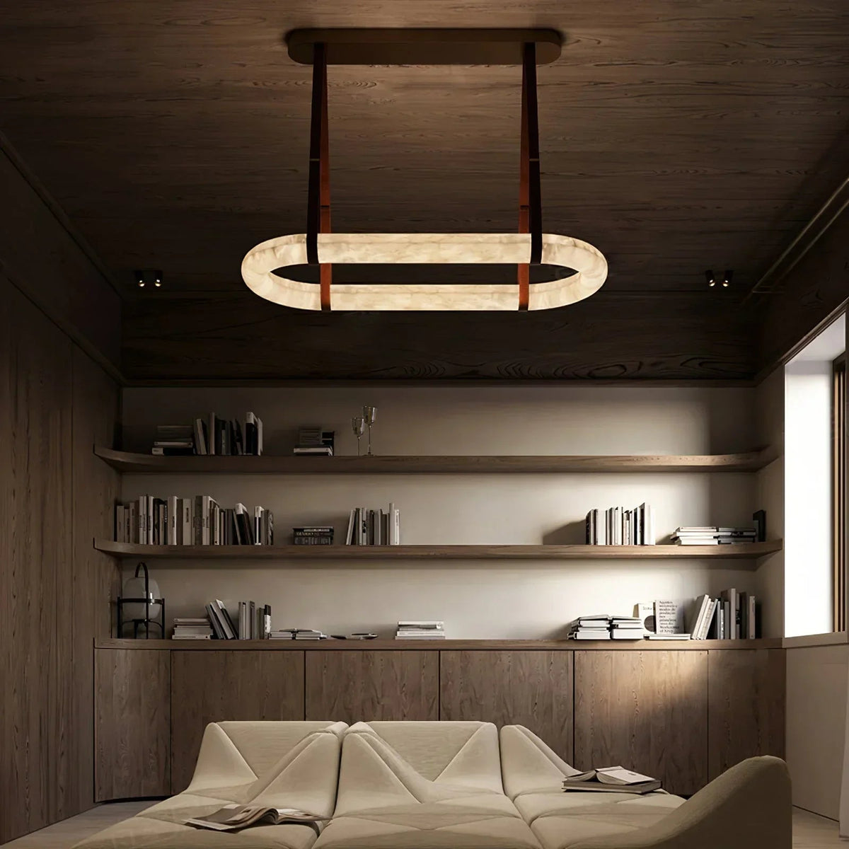 Alabaster Round Leather Chandelier