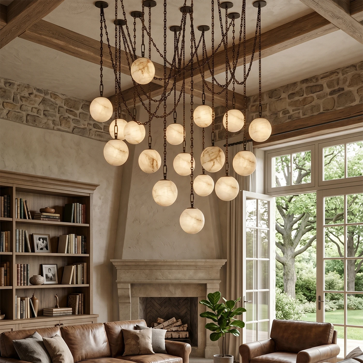 Alabaster Spherical Chain Chandelier